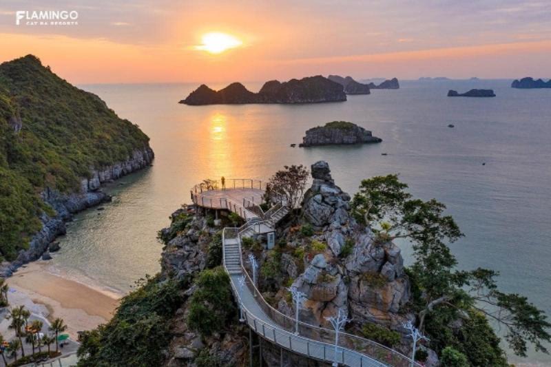 Một ảnh toàn cảnh Vịnh Hạ Long từ trên cao hoặc từ một điểm nhìn xa, cho thấy nhiều đảo đá vôi khác nhau nhấp nhô trên mặt biển, bao gồm cả Hòn Trống Mái từ xa, minh họa sự phong phú của Vịnh Hạ Long ngoài chỉ Hòn Trống Mái